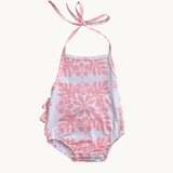 Pink Hibiscus Quilt Ruffle Halter Romper