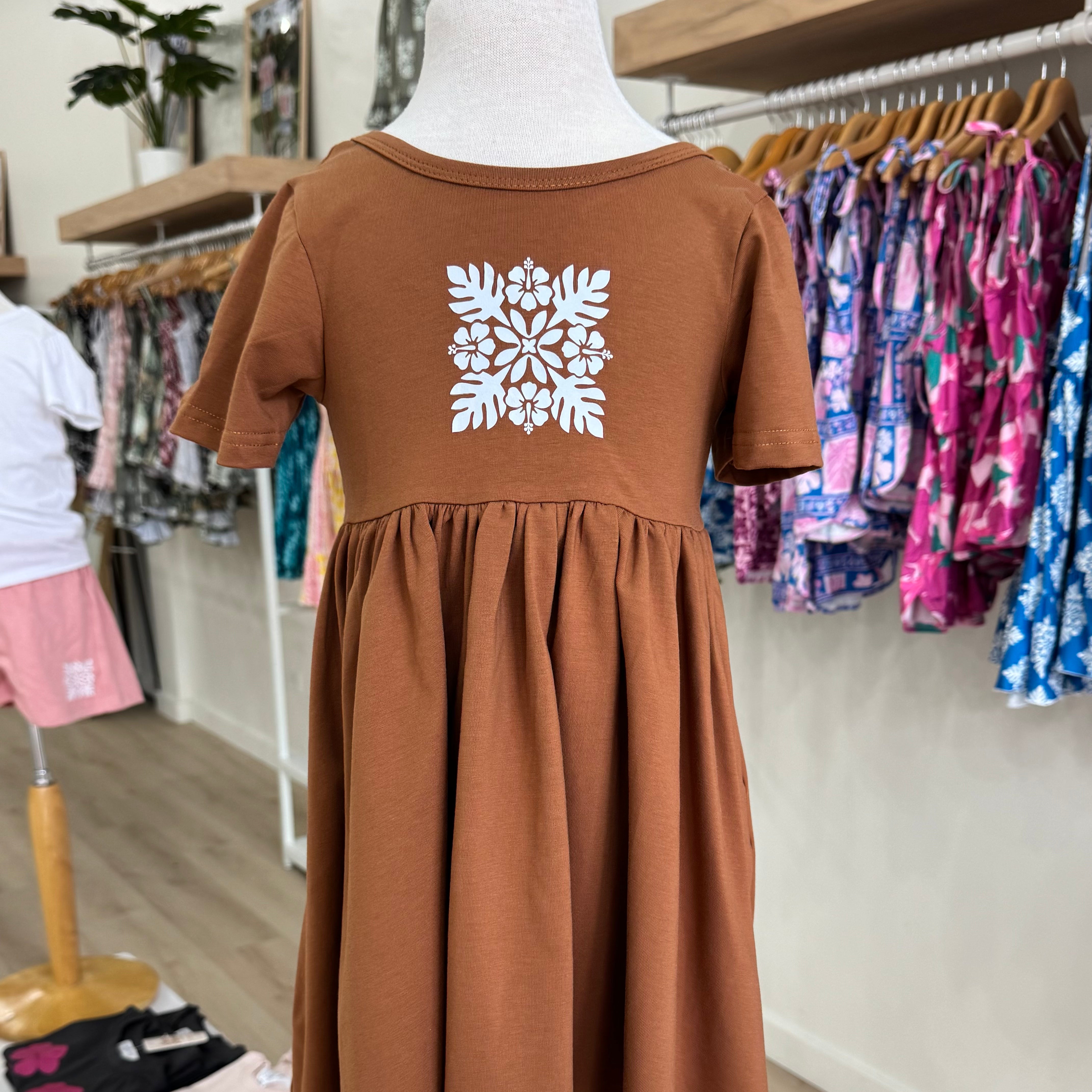 White Quilt Brown Dress