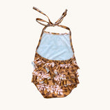 Cheetah Hibiscus Quilt Ruffle Halter Romper