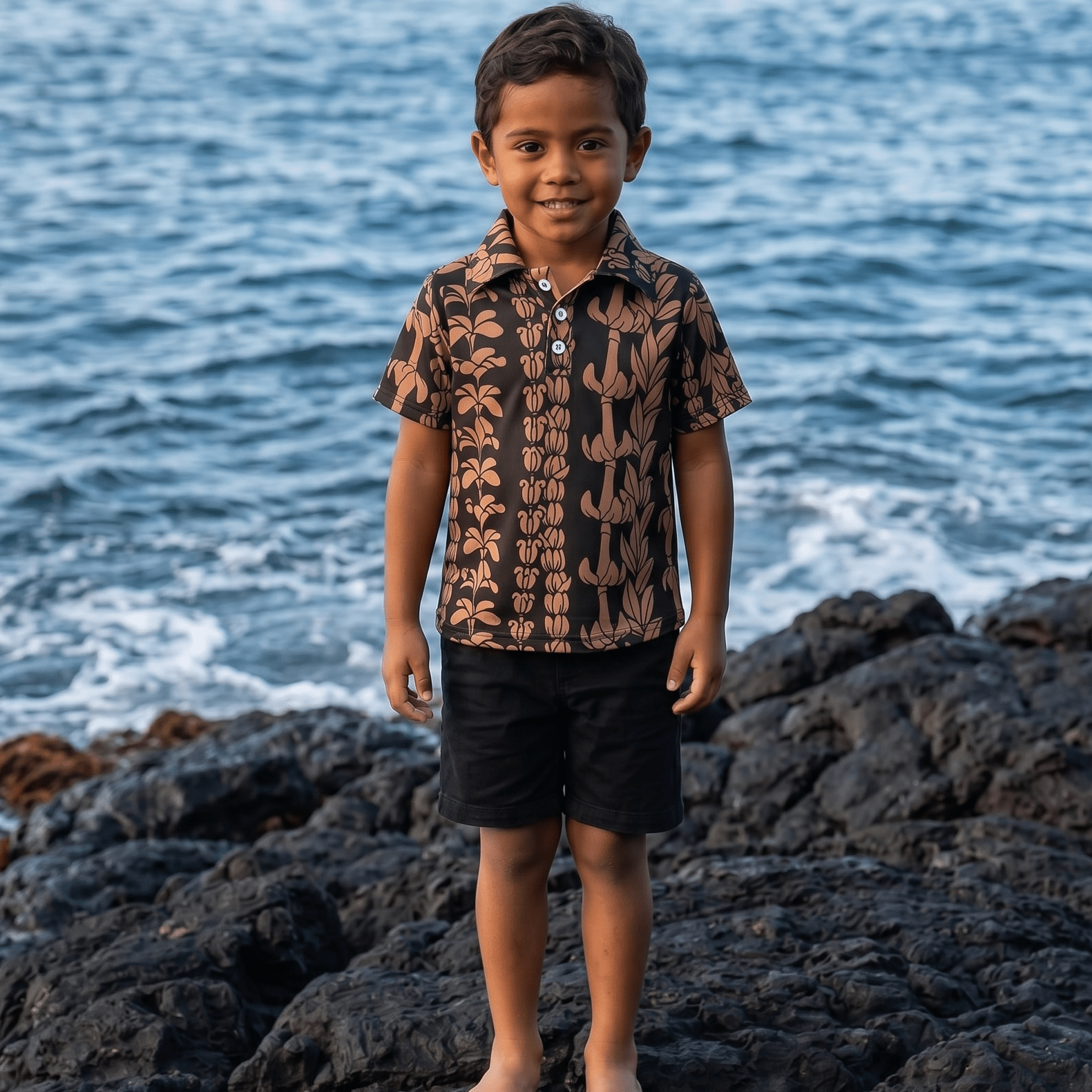 Black/Brown Lei collared shirt - Sweet Sweet Honey Hawaii