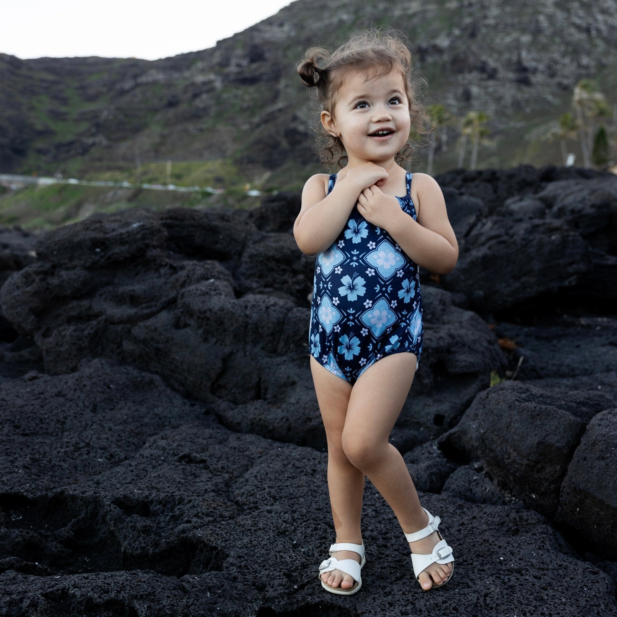 Blue Boho Hibiscus Halter romper - Sweet Sweet Honey Hawaii