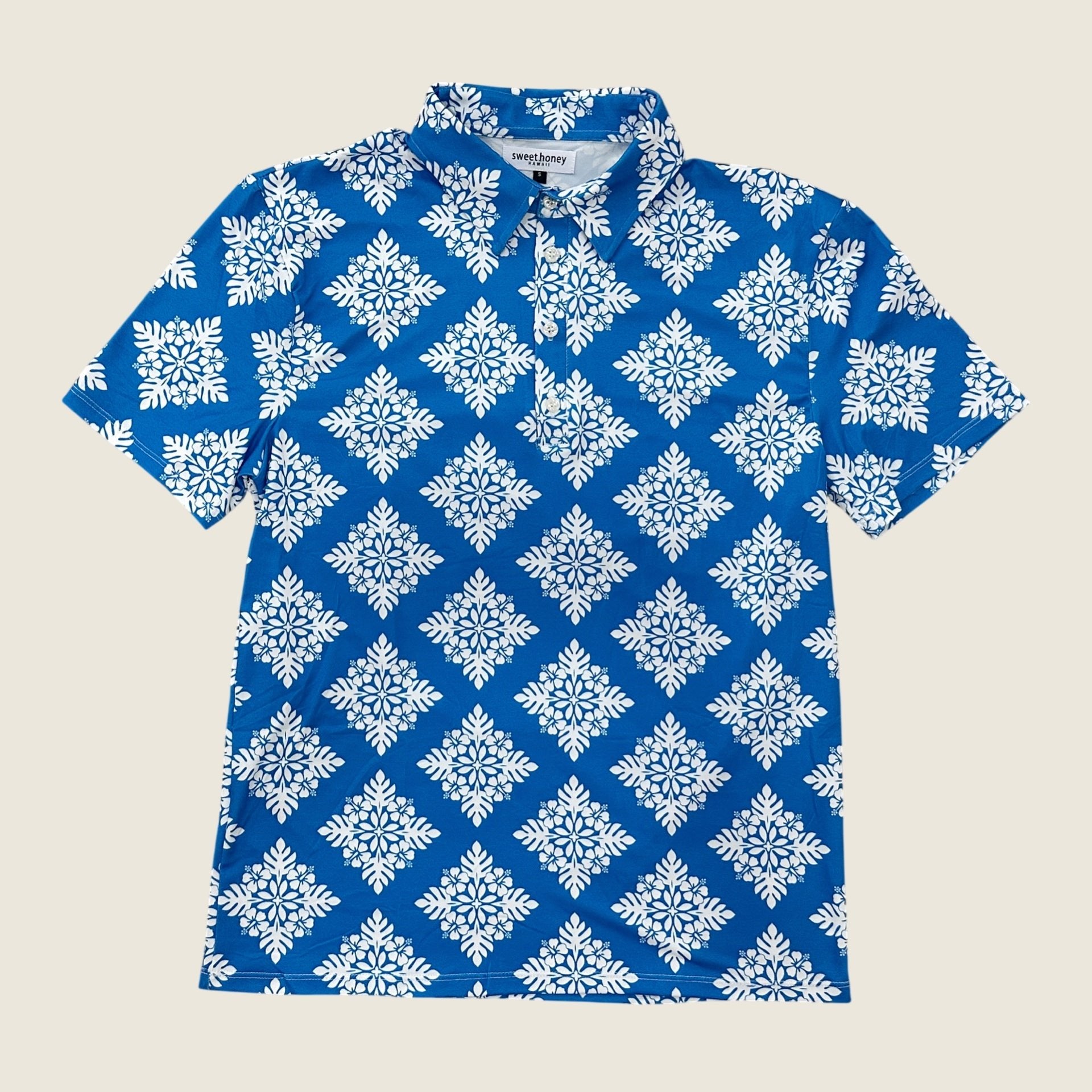 Blue Heritage Quilt Men's collared Shirt - Sweet Sweet Honey Hawaii