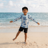 Blue Tropical Kapa Dri Fit hooded Long sleeve - Sweet Sweet Honey Hawaii
