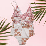 Blush heirloom/Cheetah Hibiscus Peek - a - Boo reversible Swimsuit - Sweet Sweet Honey Hawaii