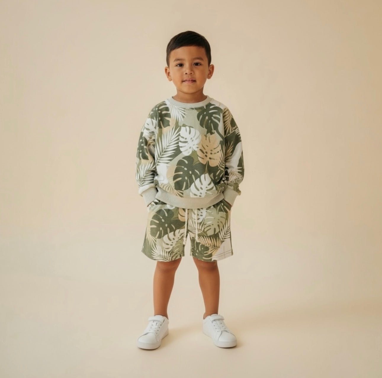 Boy's Tropical Monstera Shorts - Sweet Sweet Honey Hawaii