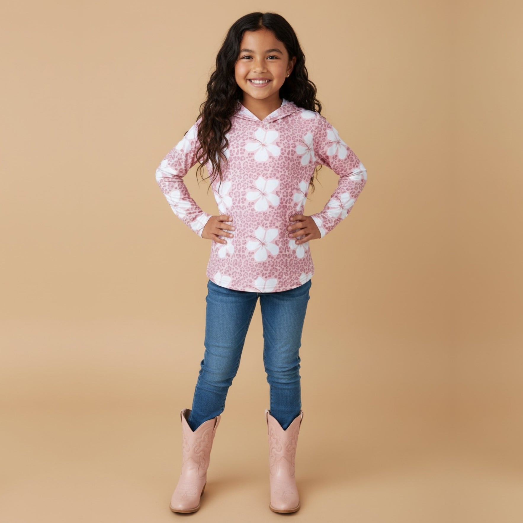 Cheetah Hibiscus Dri Fit hooded Long sleeve - Sweet Sweet Honey Hawaii