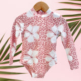 Cheetah Hibiscus Long Sleeve Swimsuit - Sweet Sweet Honey Hawaii