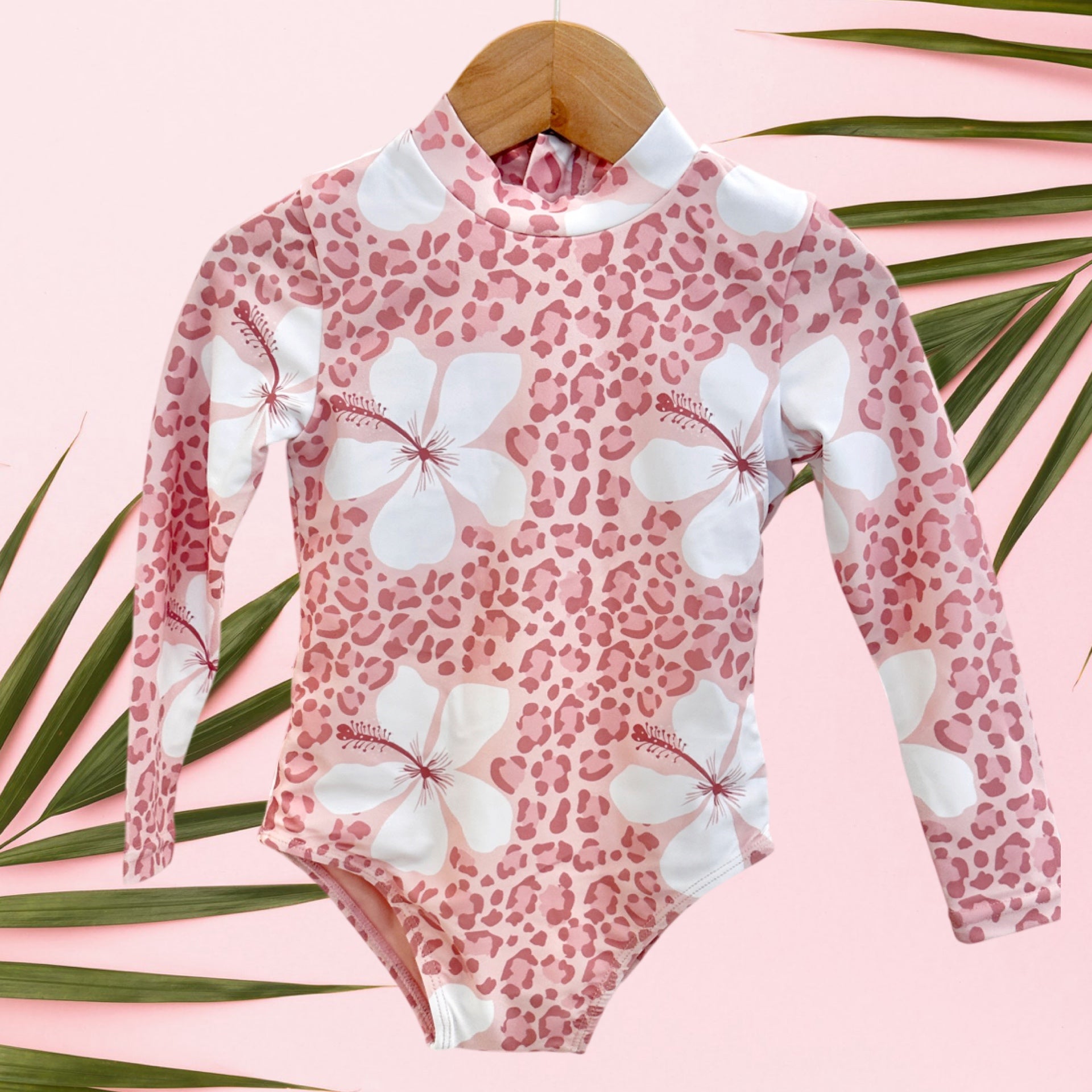 Cheetah Hibiscus Long Sleeve Swimsuit - Sweet Sweet Honey Hawaii