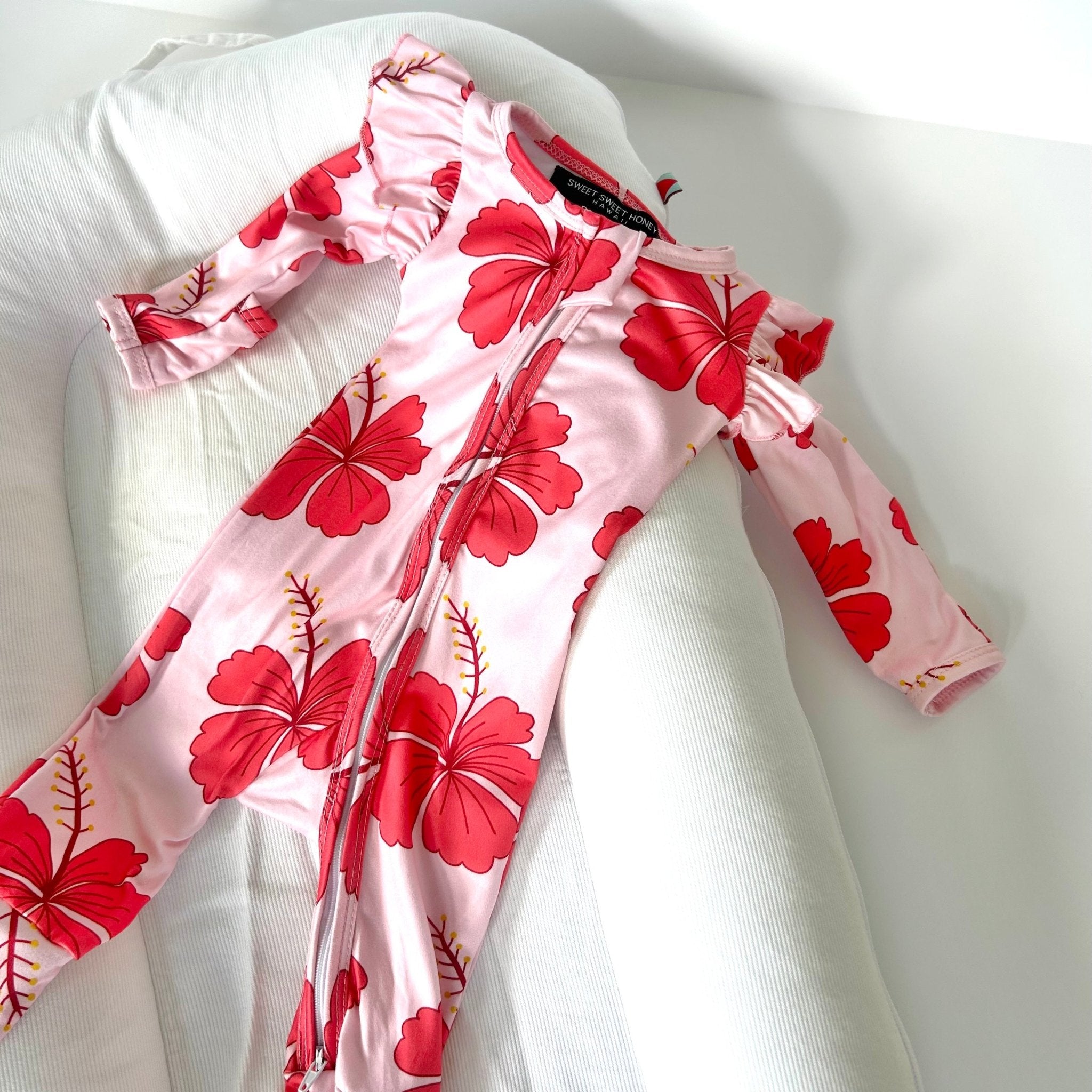 Coral Hibiscus Flutter Pajama - Sweet Sweet Honey Hawaii