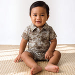Digital Camo Monstera Collared Jumpsuit - Sweet Sweet Honey Hawaii