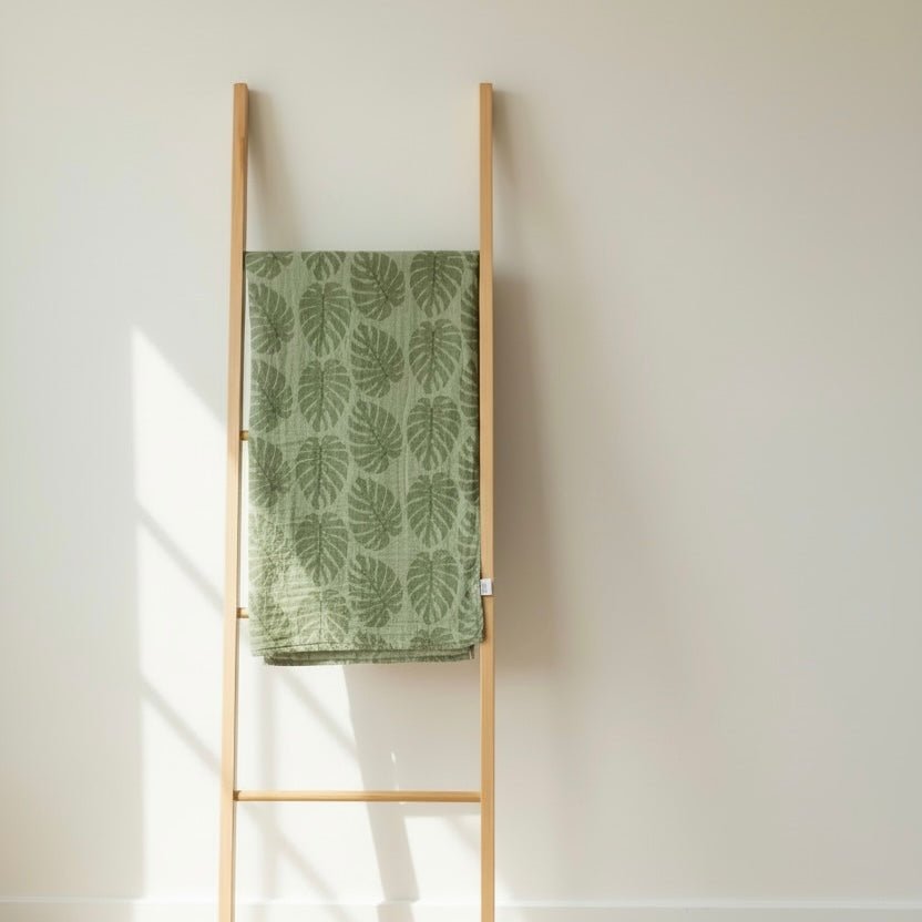 Green Monstera Swaddle Blanket - Sweet Sweet Honey Hawaii