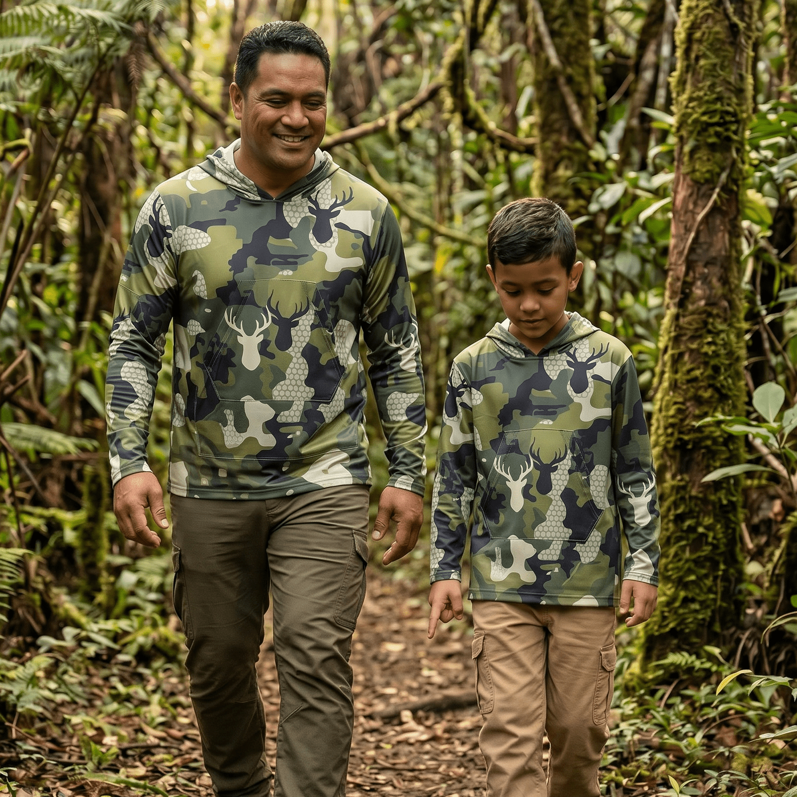 Island Camo Stag Dri Fit hooded Long sleeve - Sweet Sweet Honey Hawaii