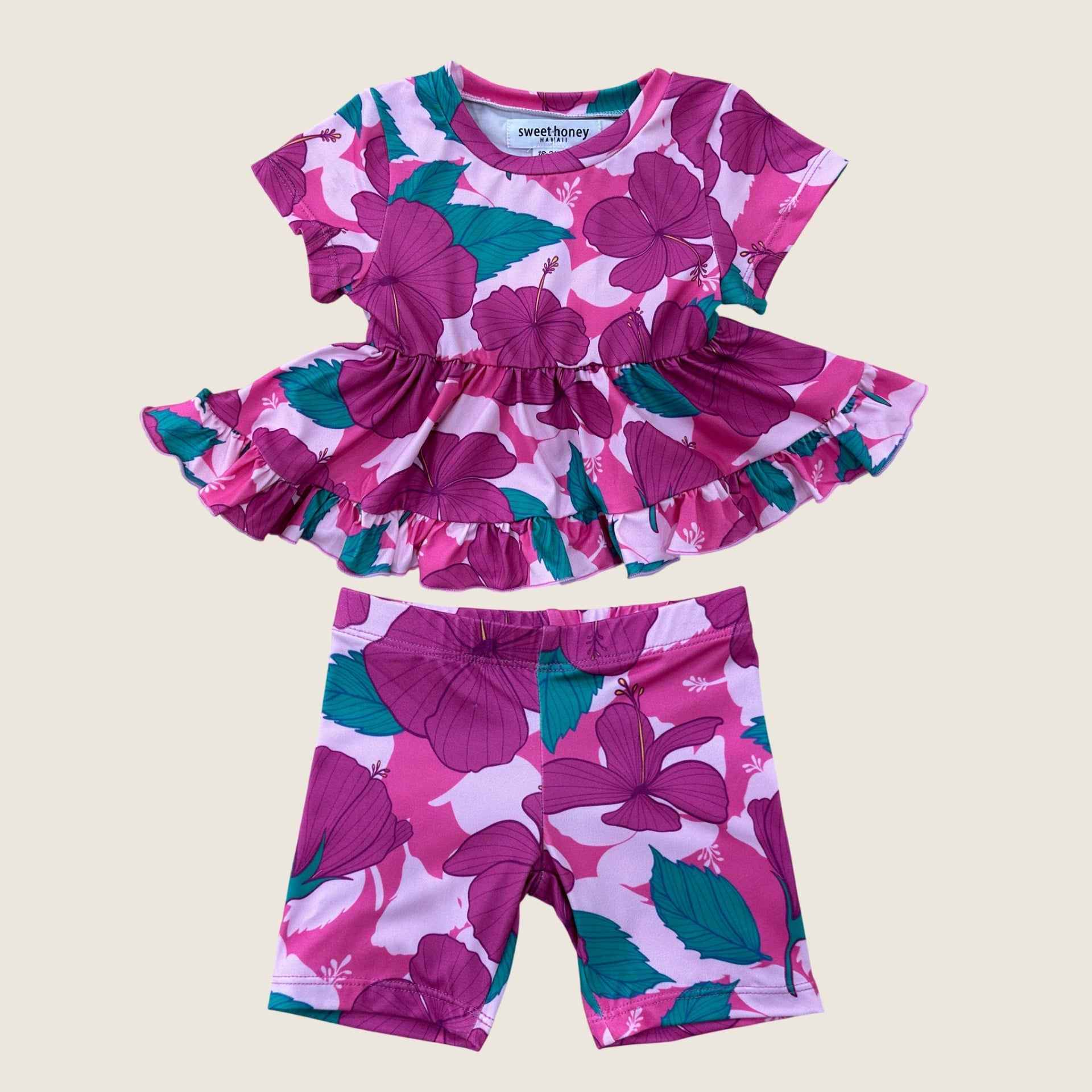 Island Pink Hibiscus Peplum set - Sweet Sweet Honey Hawaii