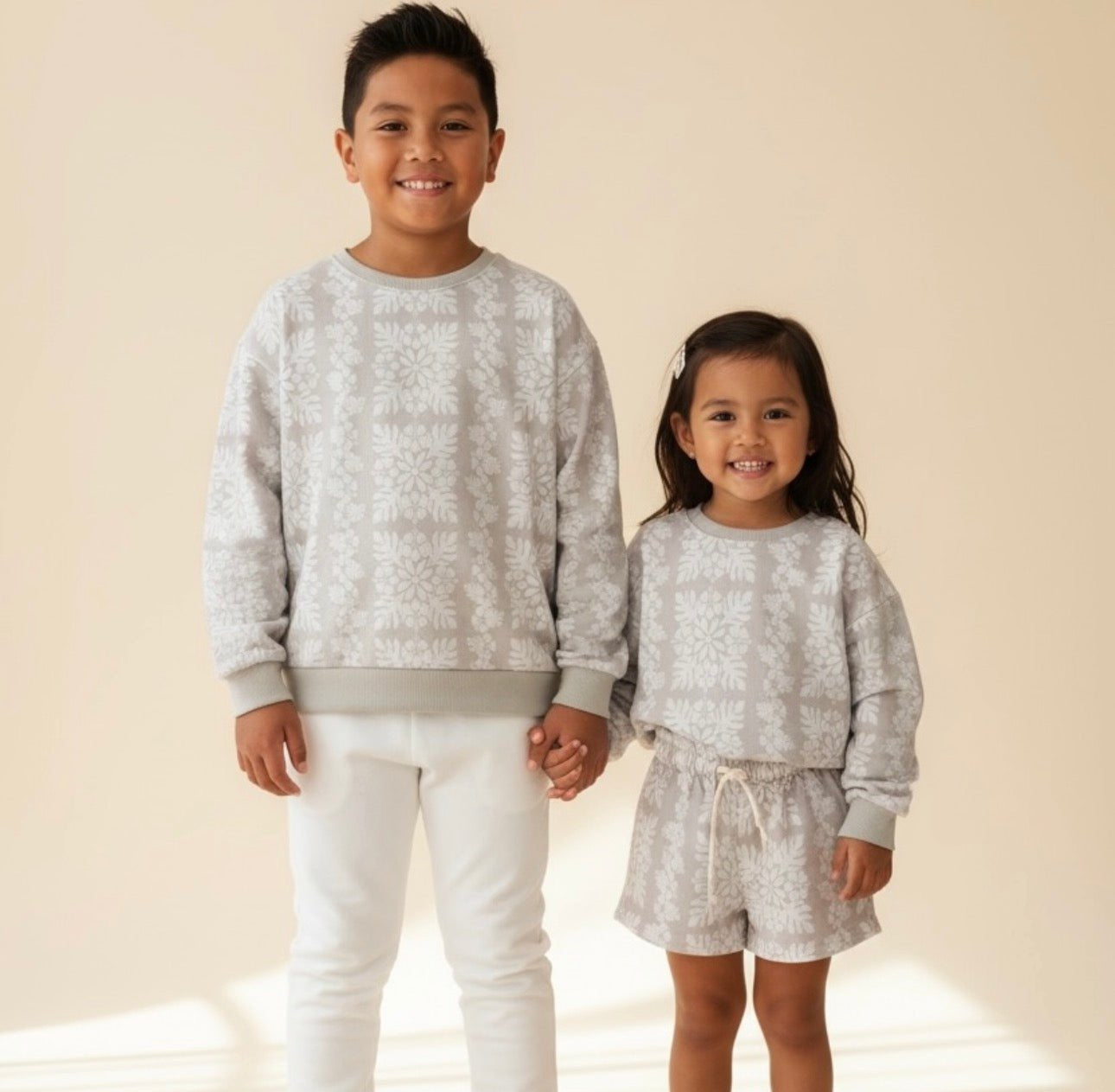 Kid's Grey Quilt Crewneck Sweater - Sweet Sweet Honey Hawaii