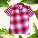 Magenta Gingham Men's Collared Shirt - Sweet Sweet Honey Hawaii