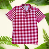 Magenta Gingham Men's Collared Shirt - Sweet Sweet Honey Hawaii