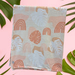 Medium: Rainbow Monstera /Quilt Hibiscus Minky Blanket - Sweet Sweet Honey Hawaii