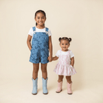 Midnight Blue Hibiscus Denim Short Overalls - Sweet Sweet Honey Hawaii