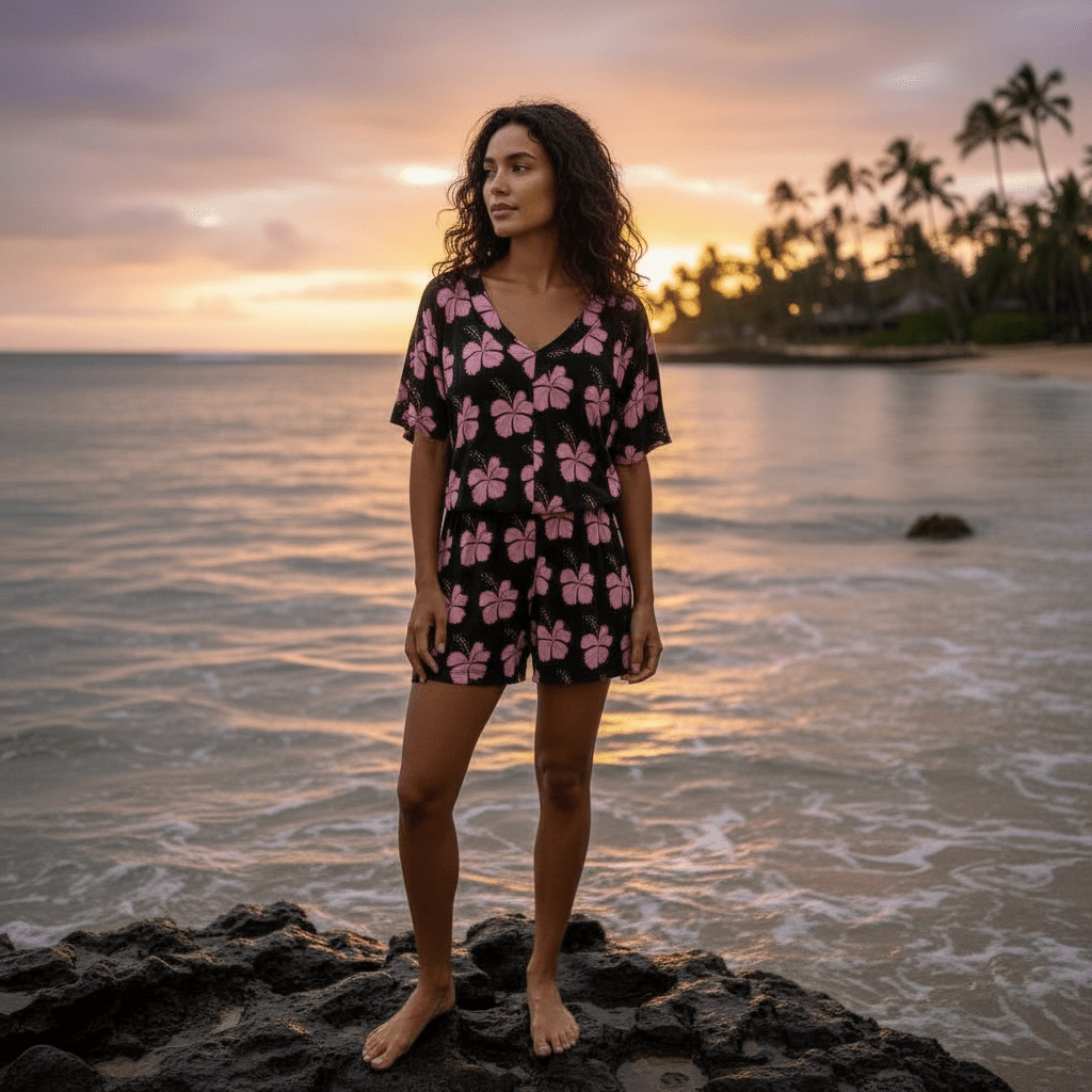 Midnight Hibiscus Tee Romper - Sweet Sweet Honey Hawaii