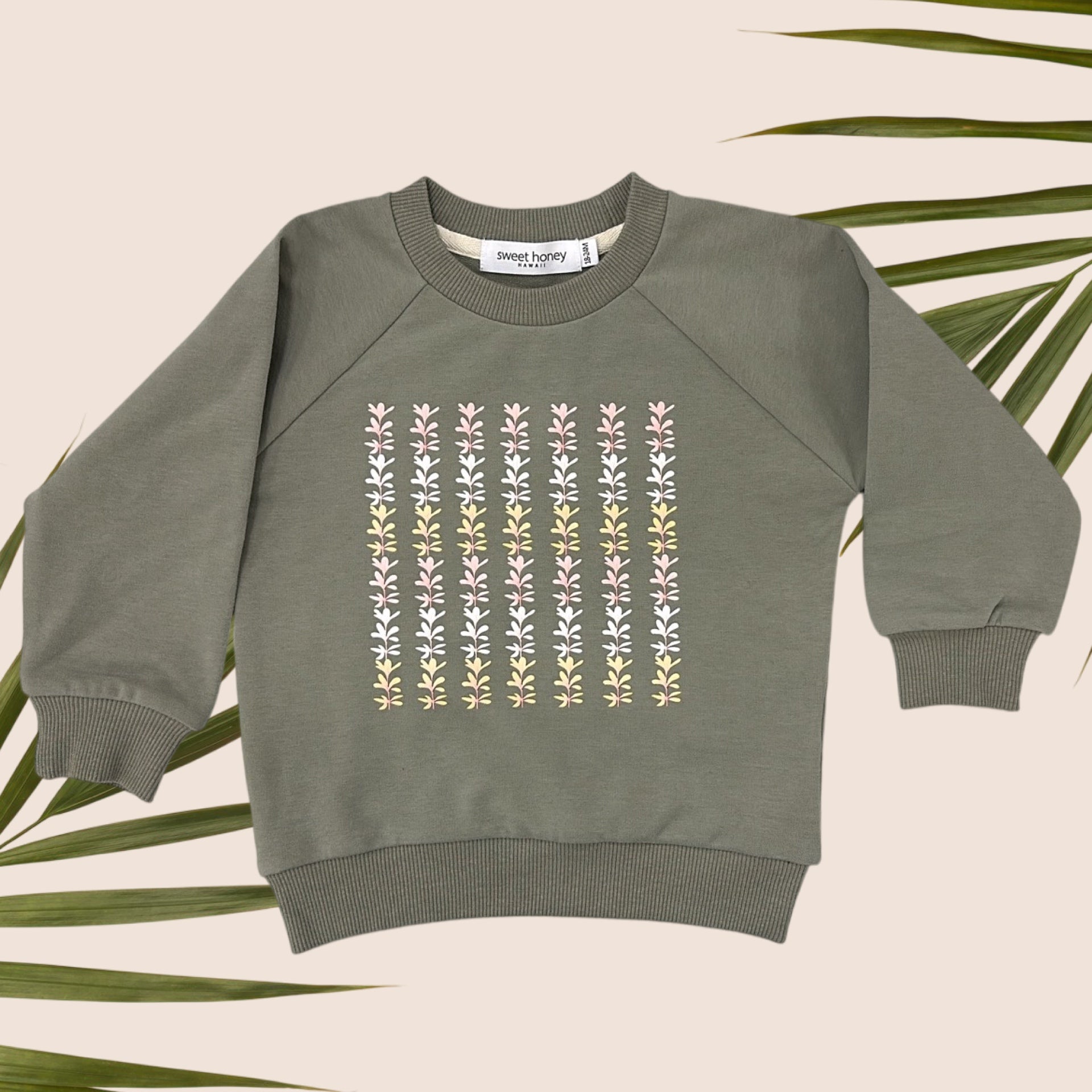 Olive Green Plumeria Strand Pull Over Sweater - Sweet Sweet Honey Hawaii