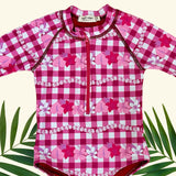 Pua Lei magenta Gingham Long Sleeve Swimsuit