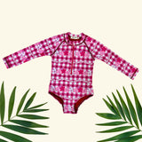 Pua Lei magenta Gingham Long Sleeve Swimsuit