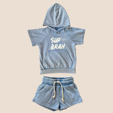 Blue Acid wash Sup Brah Hoodie shorts set