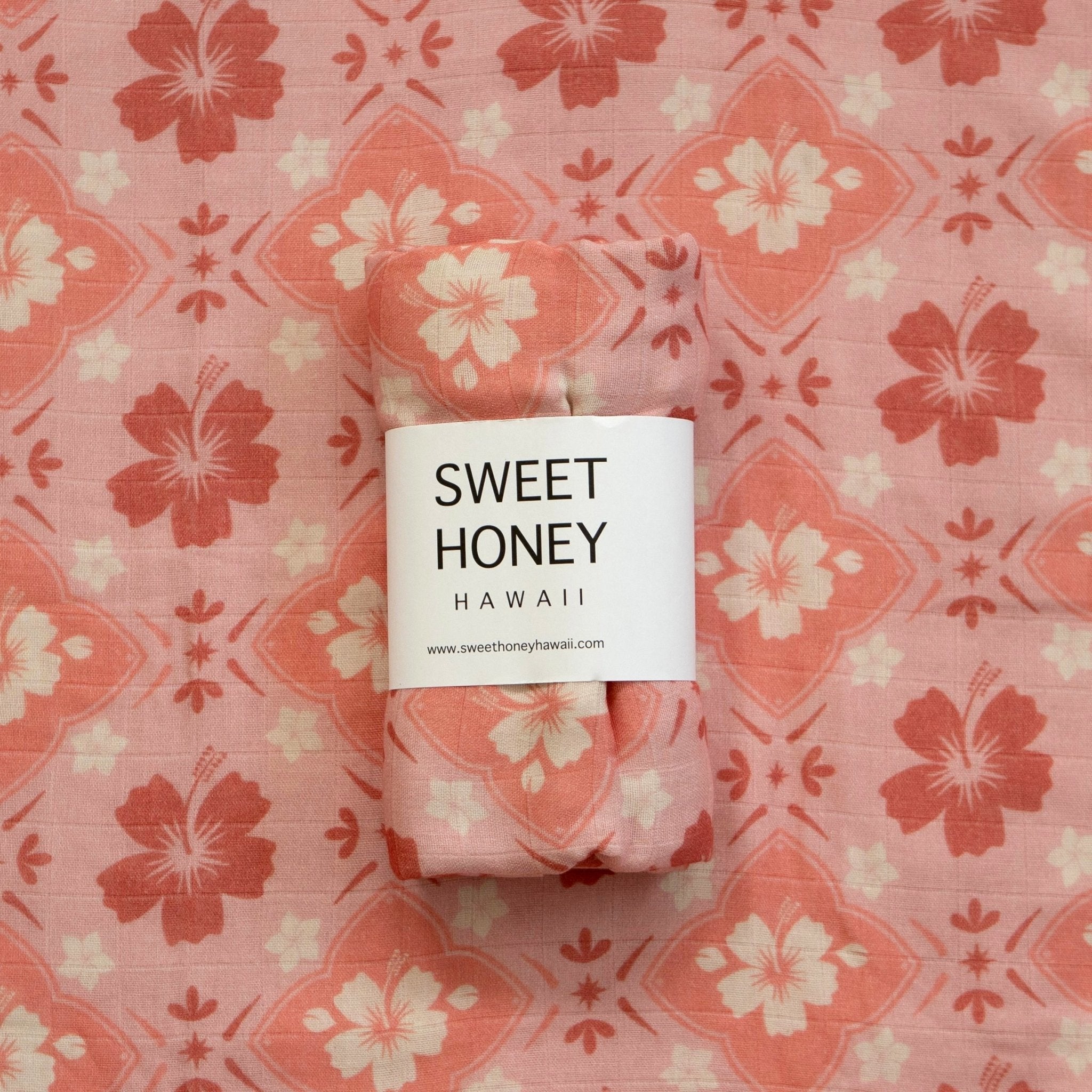 Pink Boho Hibiscus Bamboo Swaddle Blanket - Sweet Sweet Honey Hawaii