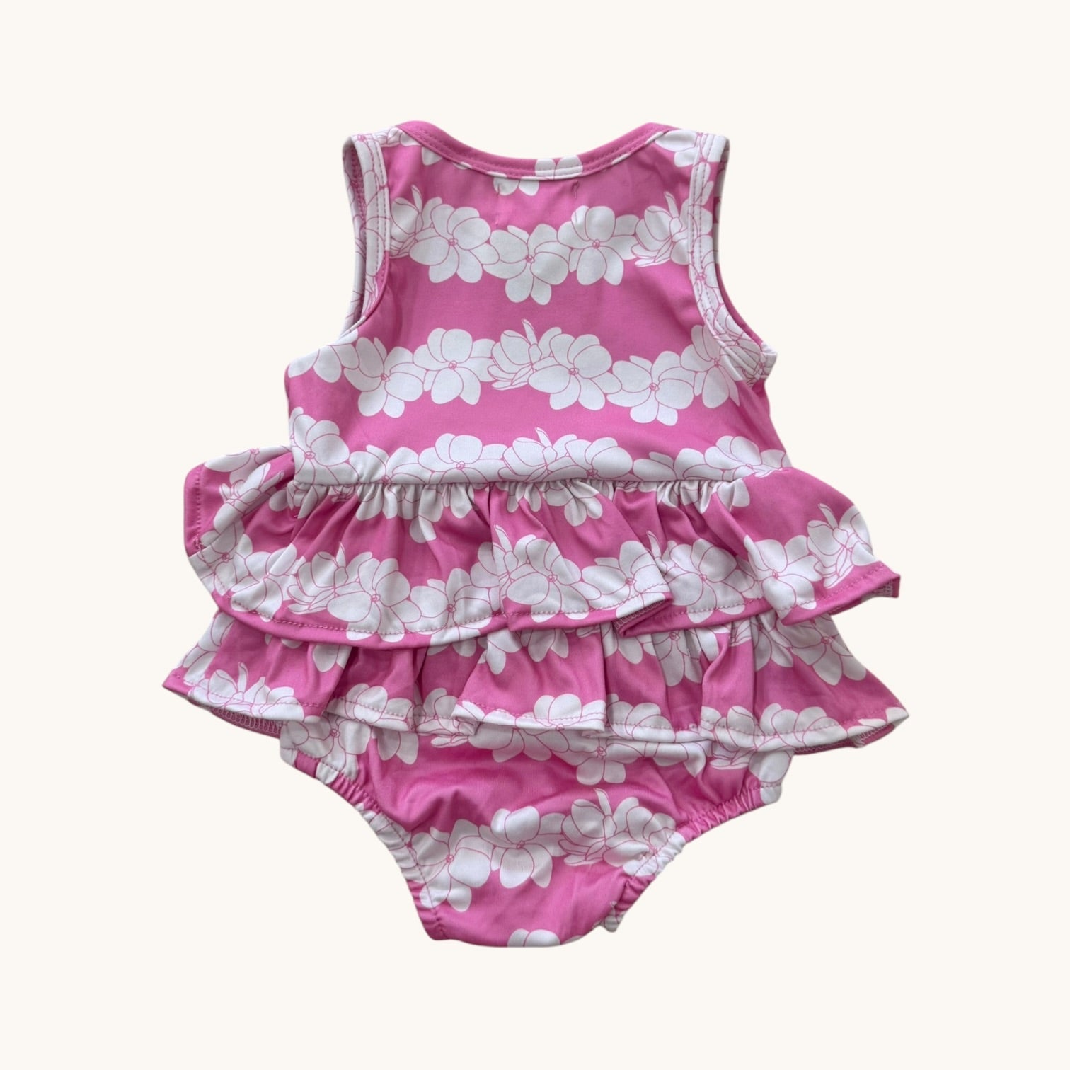 Pink Gardenia lei Ruffle Tank Romper - Sweet Sweet Honey Hawaii