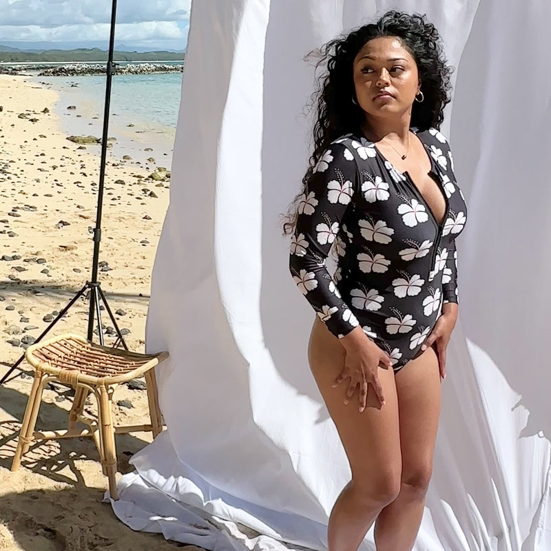 Women's Midnight Hibiscus Long Sleeve Bikini