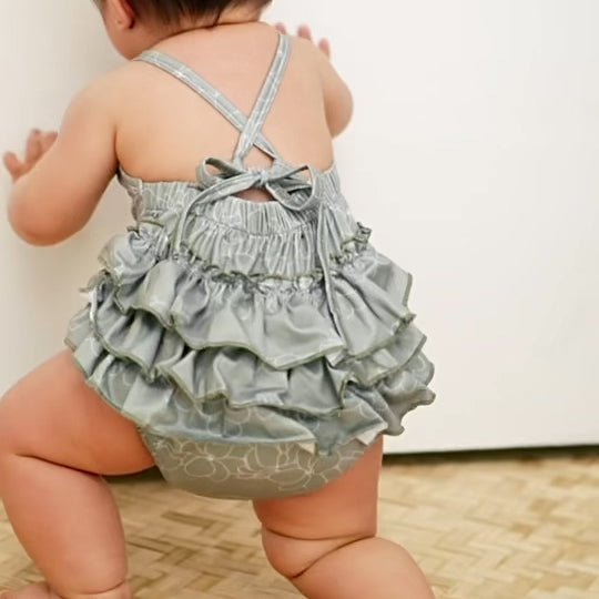 Gardenia Olive Ruffle Halter Romper