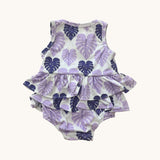 Purple Love Monstera Ruffle Tank Romper - Sweet Sweet Honey Hawaii