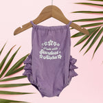 Purple Stardust and Aloha Ruffle Halter Romper - Sweet Sweet Honey Hawaii