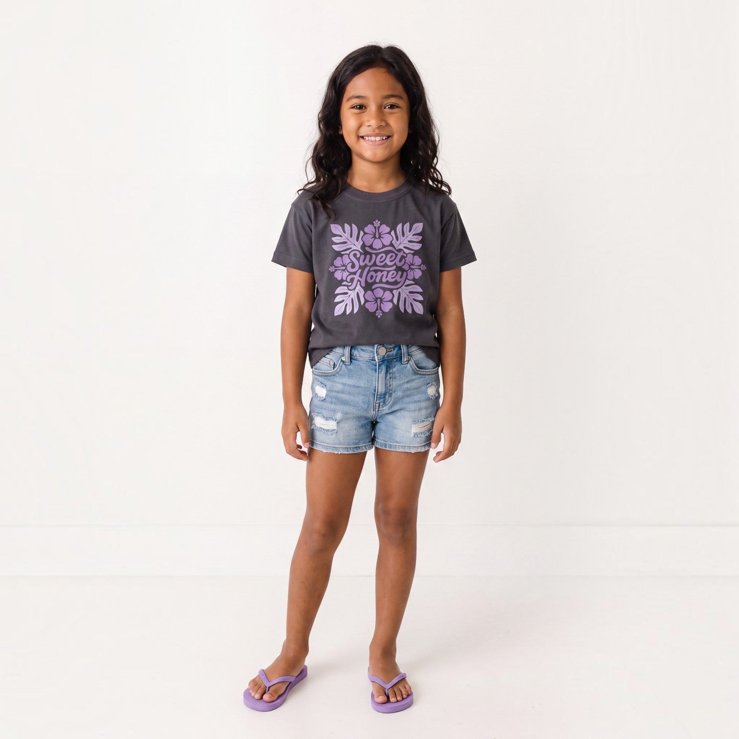Purple Sweet Honey Quilt Dark Grey Tee - Sweet Sweet Honey Hawaii