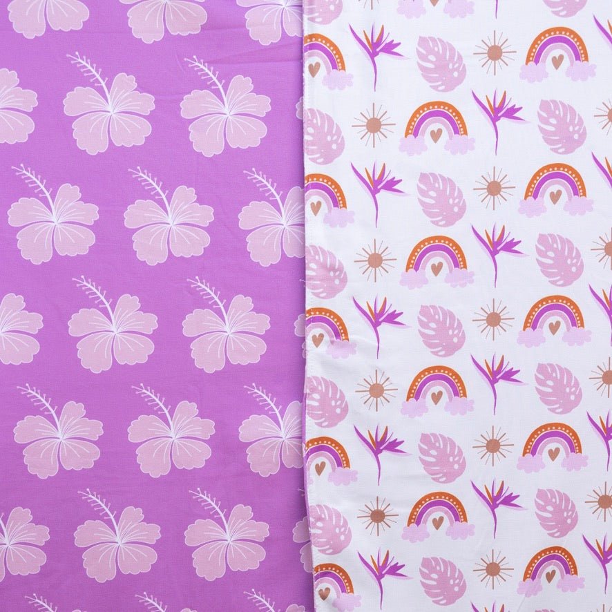Rainbow Paradise/Lavender Hibiscus Reversible Blanket - Sweet Sweet Honey Hawaii
