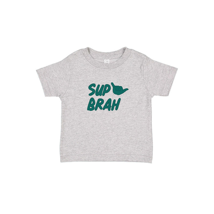 Sup Brah (green) Grey Tee