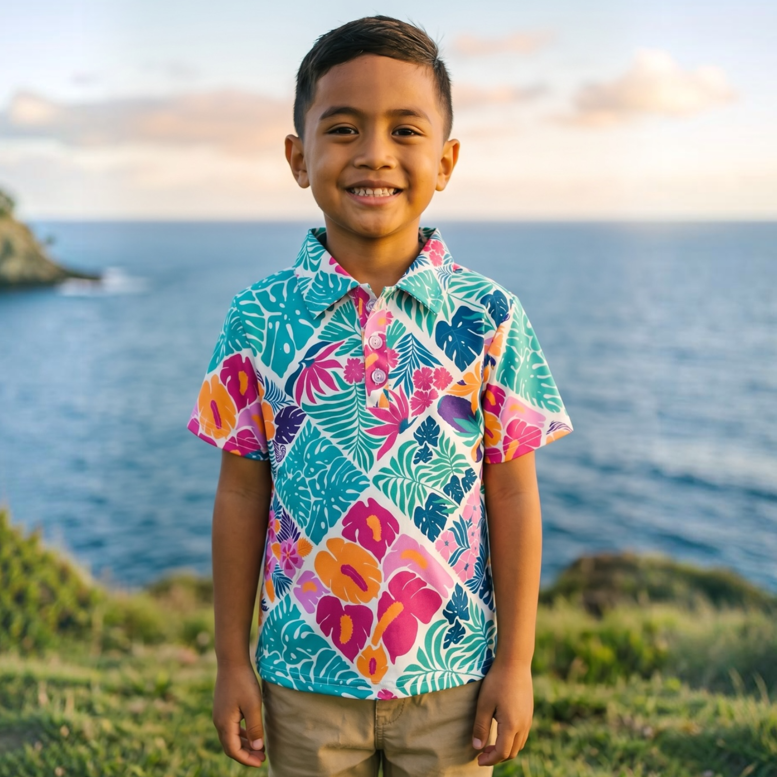 Tropical Muse Boys collared shirt - Sweet Sweet Honey Hawaii