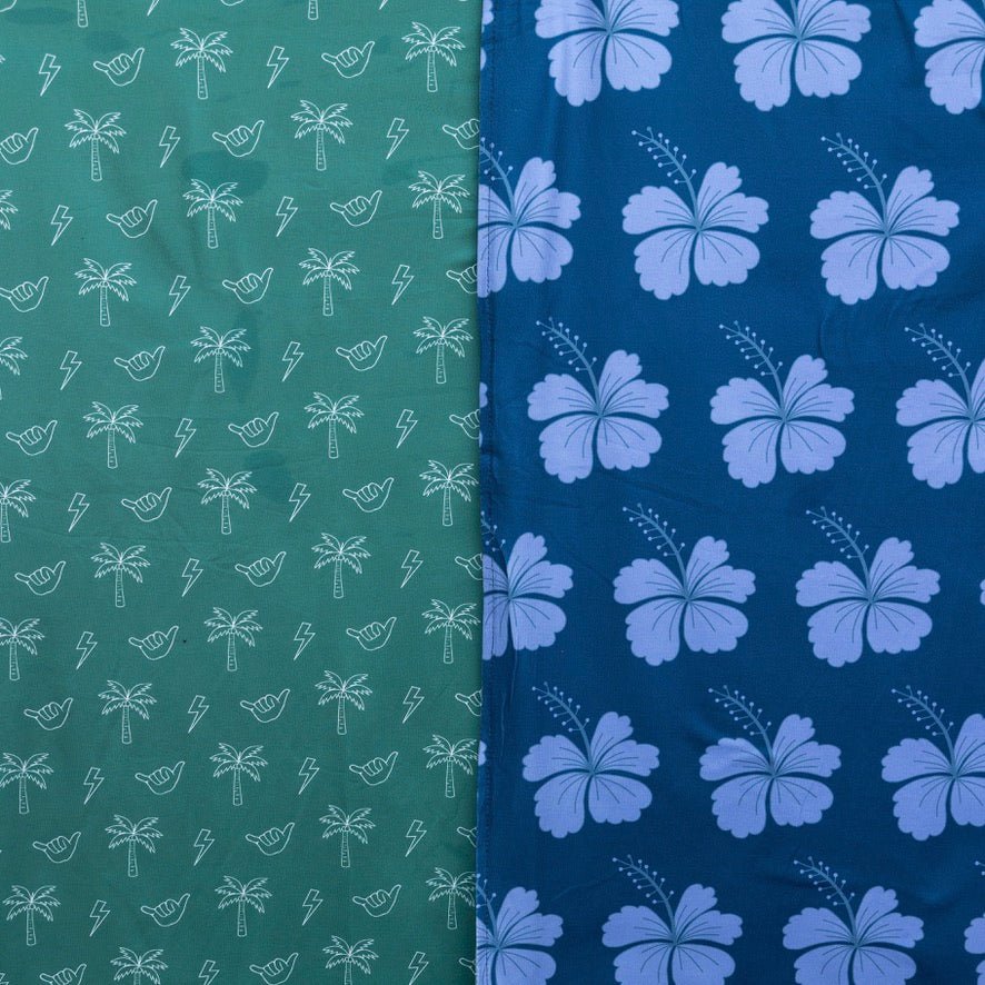 Westside Hunter Green/Midnight Blue Hibiscus Reversible Blanket - Sweet Sweet Honey Hawaii