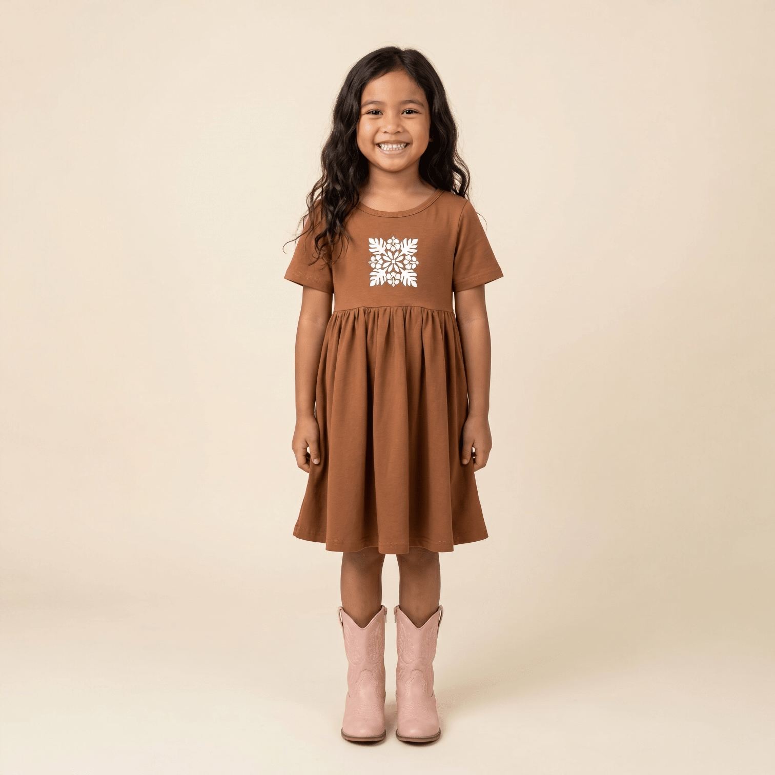 White Quilt Brown Dress - Sweet Sweet Honey Hawaii