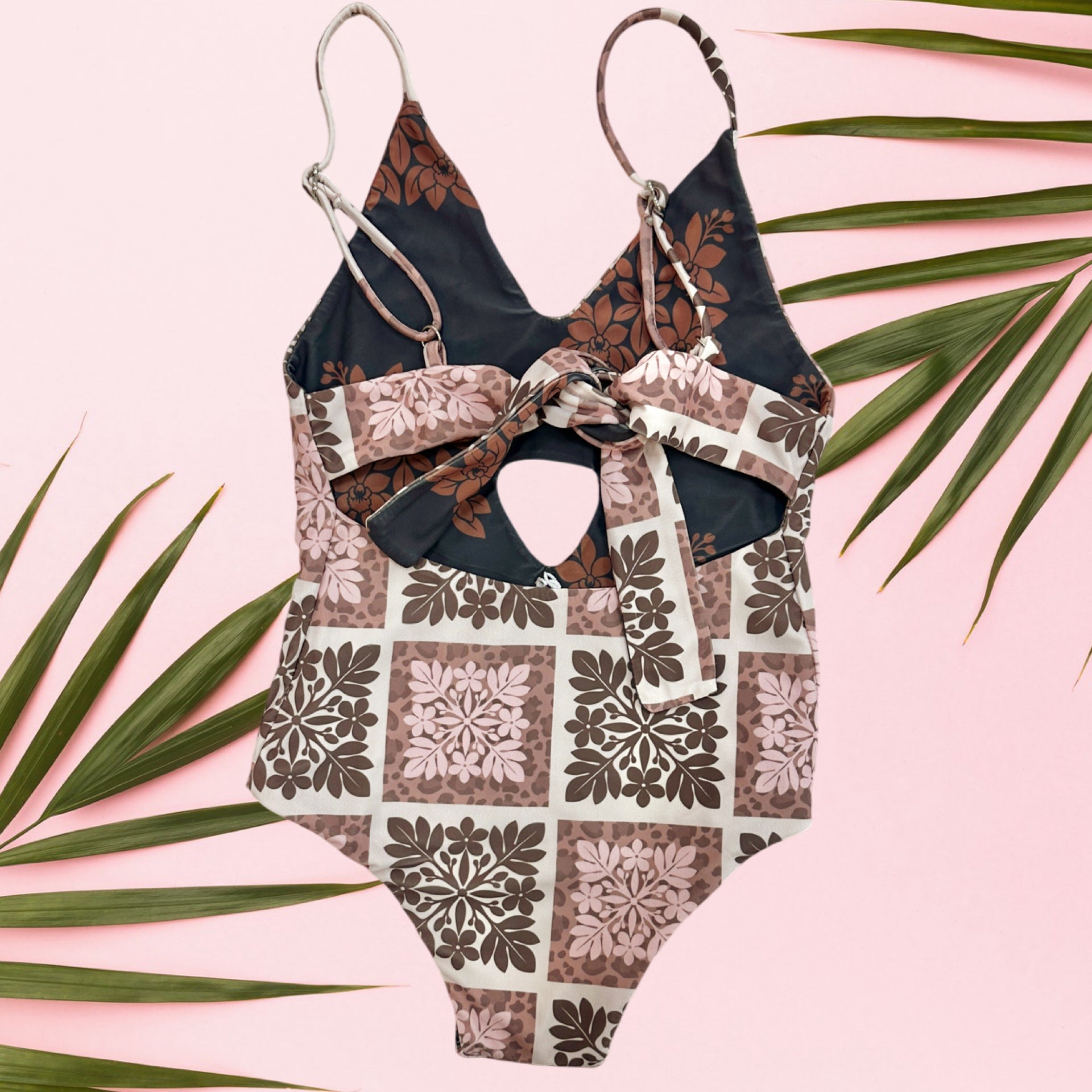 Wild Blossom/Midnight Heirloom Peek - a - Boo reversible Swimsuit - Sweet Sweet Honey Hawaii