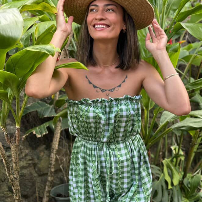 Women's Maile Lei Gingham Tube Romper - Sweet Sweet Honey Hawaii