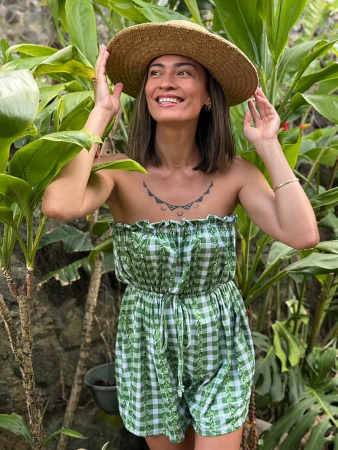 Women's Maile Lei Gingham Tube Romper - Sweet Sweet Honey Hawaii