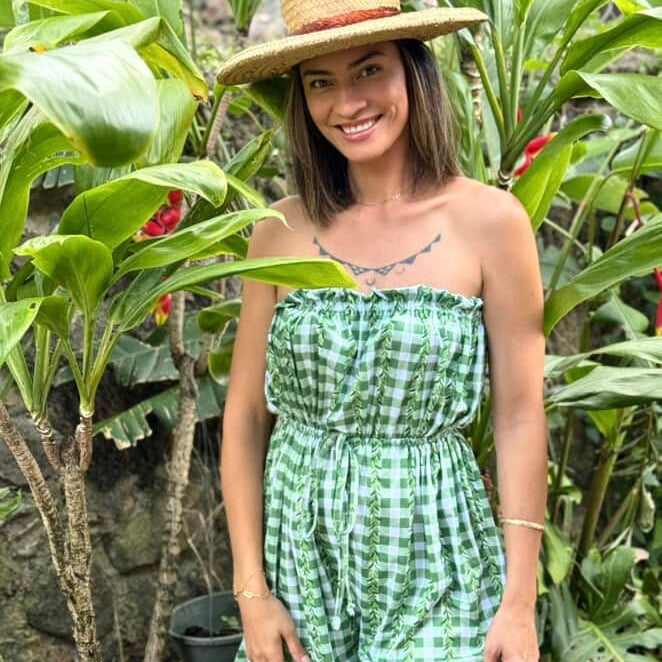 Women's Maile Lei Gingham Tube Romper - Sweet Sweet Honey Hawaii
