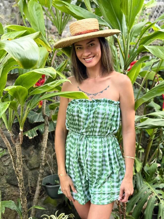 Women's Maile Lei Gingham Tube Romper - Sweet Sweet Honey Hawaii