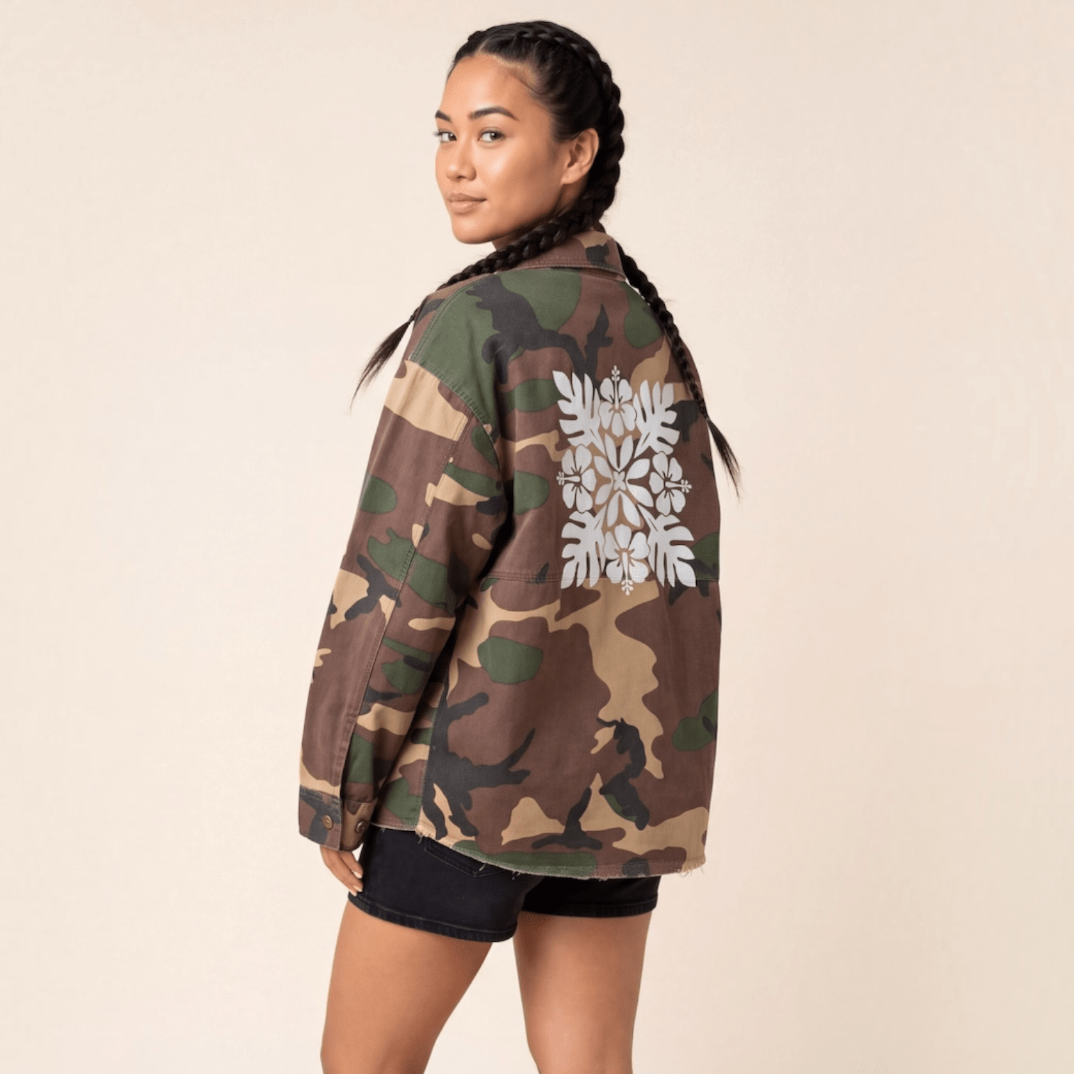 Women's Quilt Camo Denim Jacket - Sweet Sweet Honey Hawaii