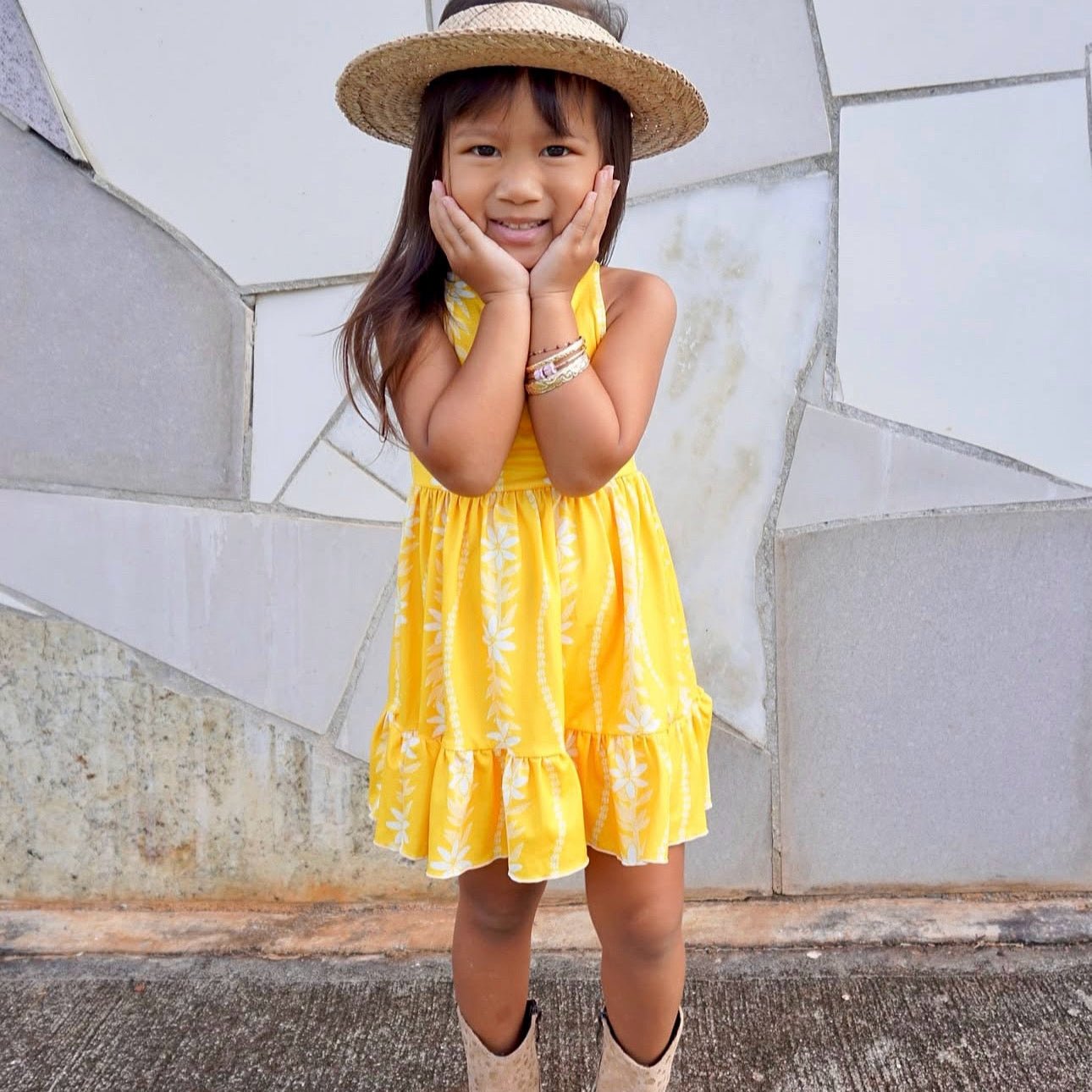 Yellow Tiare Lei Brooklyn Dress - Sweet Sweet Honey Hawaii