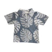 Grey Monstera Collared Shirt (12/18M to 6T) - Sweet Sweet Honey Hawaii