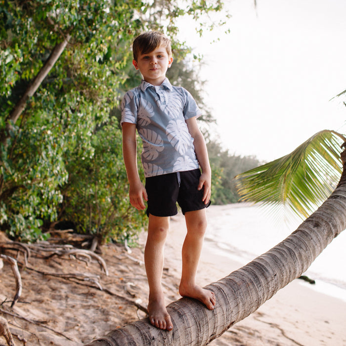 Grey Monstera Collared Shirt (12/18M to 10) - Sweet Sweet Honey Hawaii