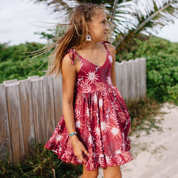 Baby & Children Aloha Wear Maroon Pahoa Shoulder Tie Dress - Sweet Sweet Honey