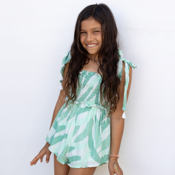 Banana leaf Shoulder tie romper - Sweet Sweet Honey Hawaii